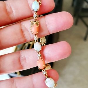 14 kt Gold Tennis Bracelet with Diamonds, Opals and Coral